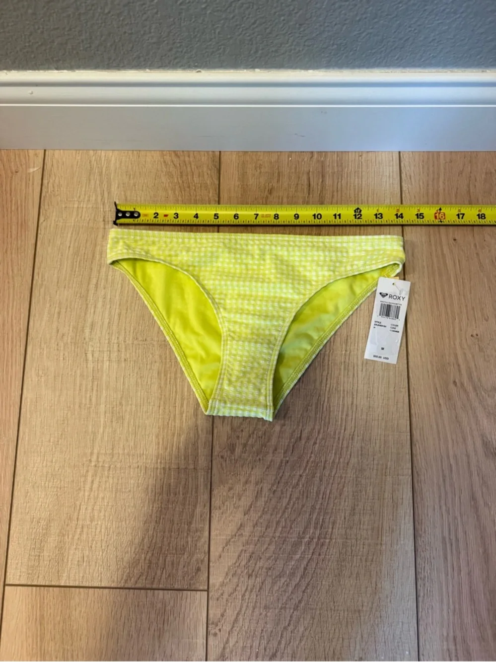 NWT Roxy Yellow Gingham Bikini Bottoms 💛 White Check Swim Size M $50 Retail